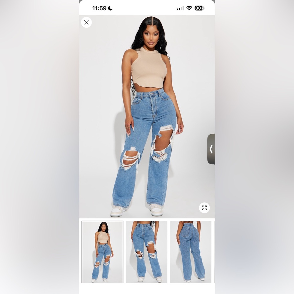 FASHION NOVA drive you crazy ripped non stretch straight Jeans